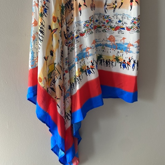 Deveaux- Silk Shirtdress Handkerchief Hem Summer Print Dress - Picture 7 of 15